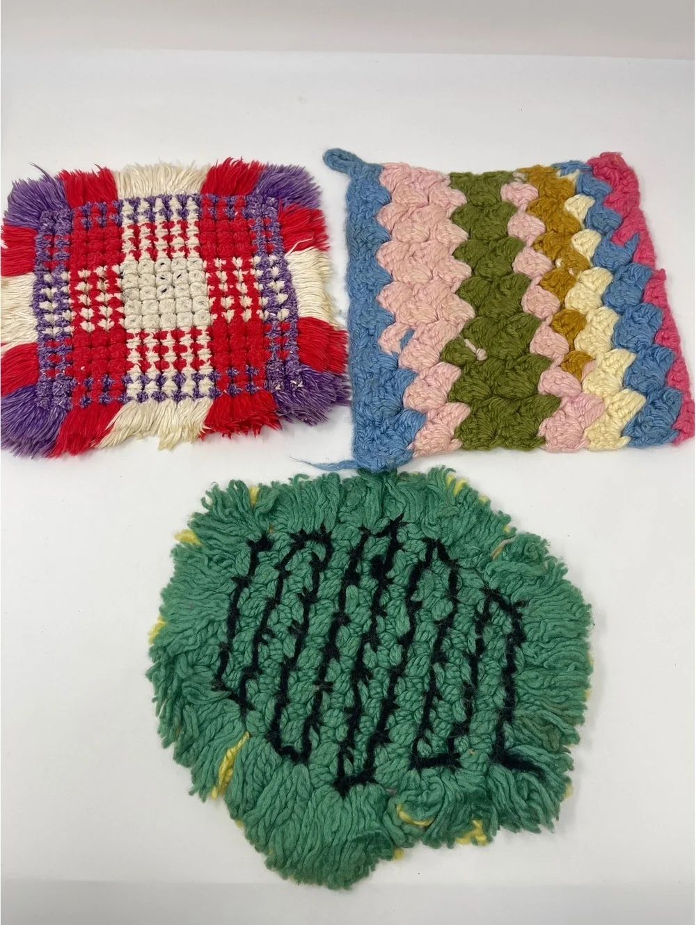 Vintage Pot Holders Handmade 1940’s 1960 Used Lot Of 14 Seashells Roses Knit